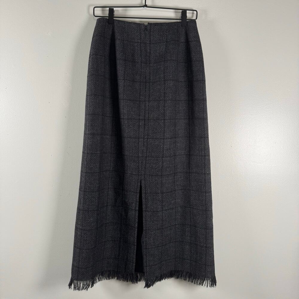 Harve Benard Sport Women Black 100% Wool Fringe Lined Long Pencil Skirt Plaid 8 - Picture 4 of 8